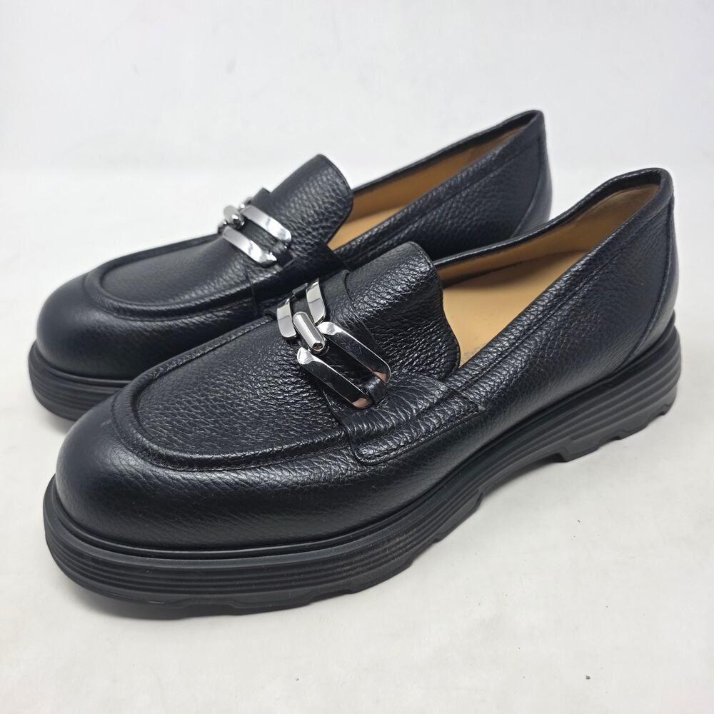 Giovanni Fabiani Black Platform Loafers Womens 9 Chunky Designer Shoes